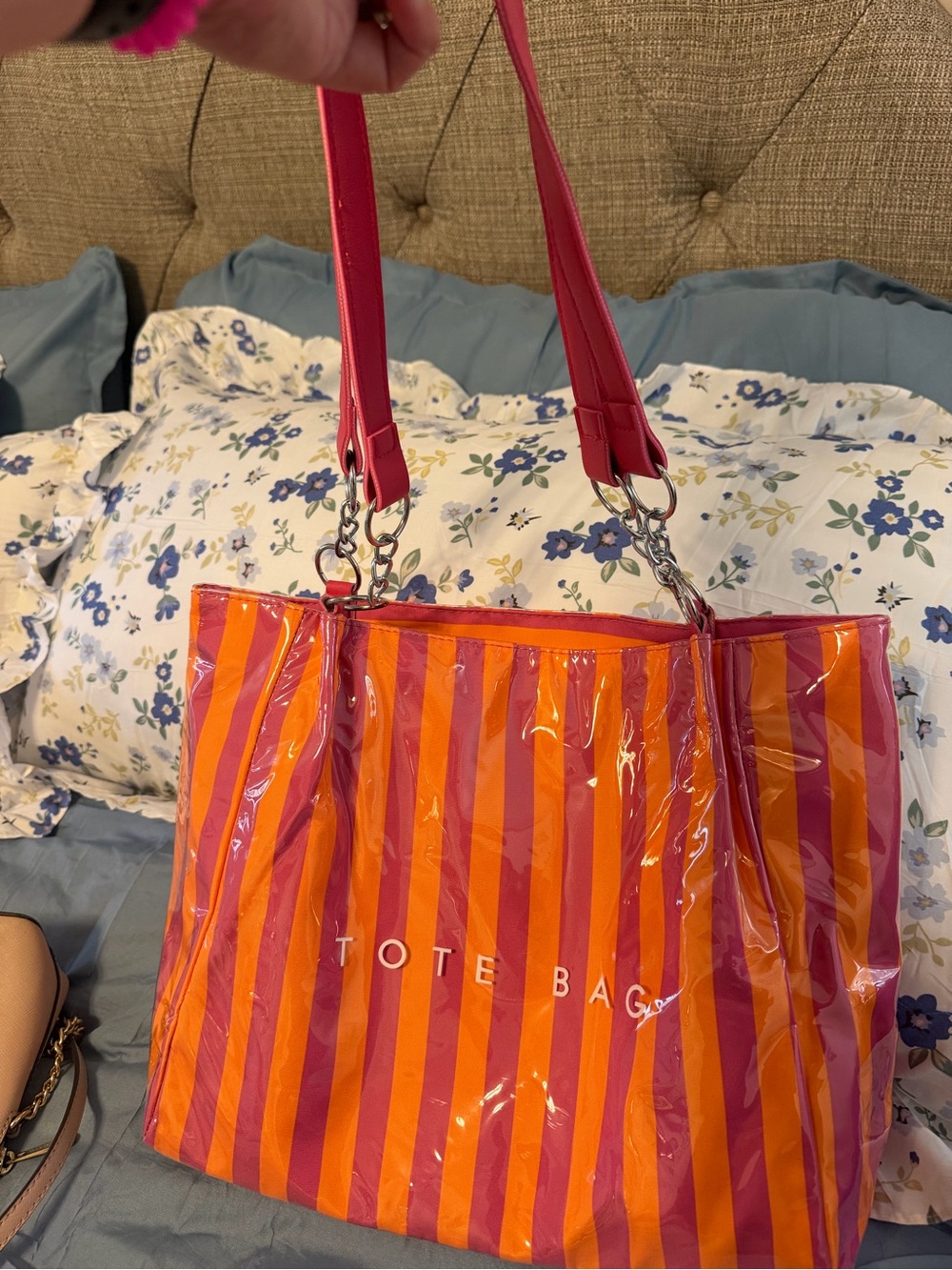Pink and orange tote bag